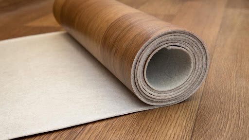 A roll of sheet vinyl flooring material.