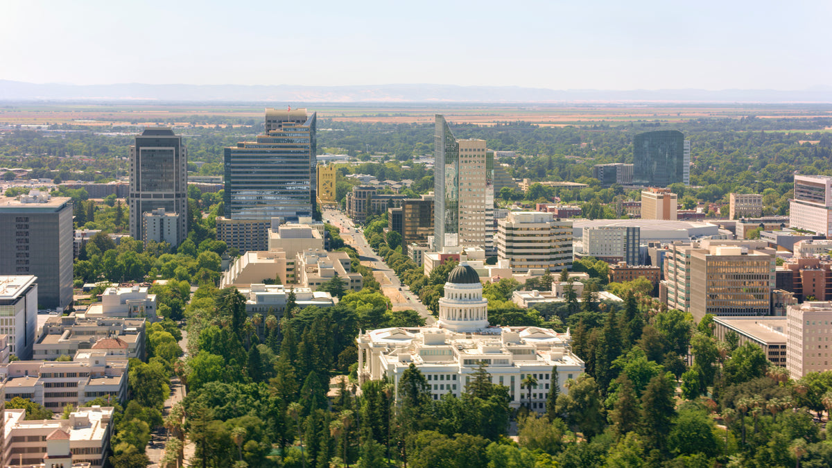 An aerial view of Sacramento, part of S&G’s flooring service area.