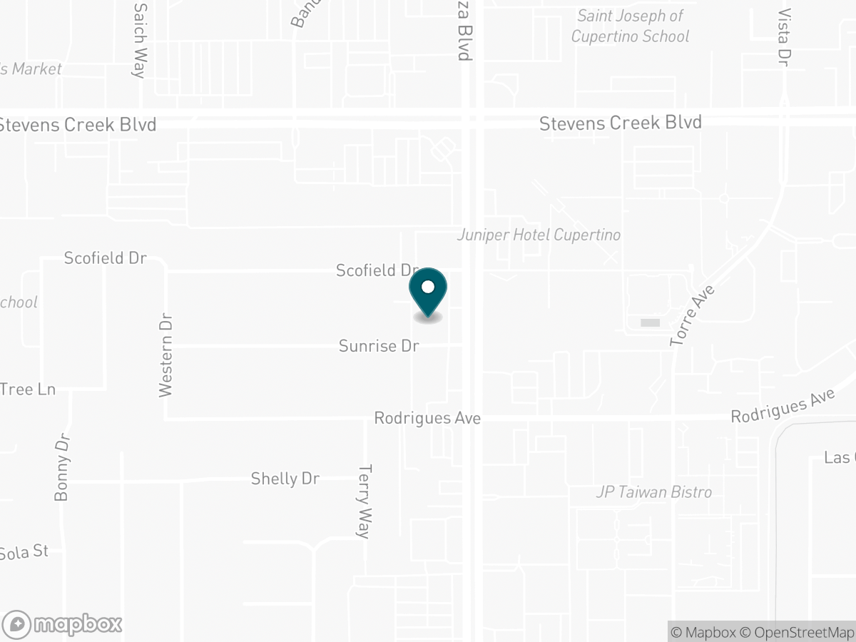 Map with a pin marking the S&G Carpet showroom near Stevens Creek Blvd in Cupertino
