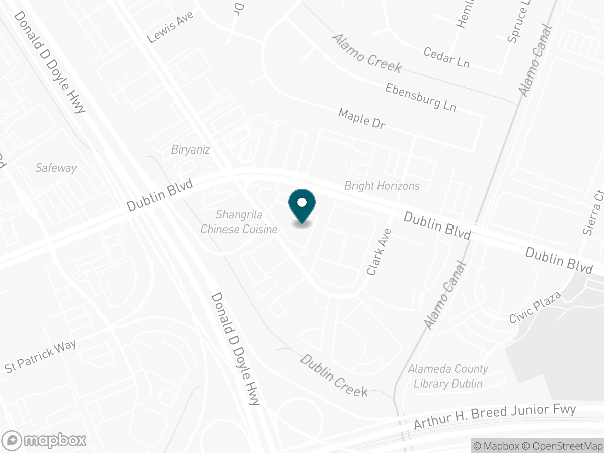 Map with a pin marking the S&G Carpet showroom on Dublin Blvd in Dublin, California