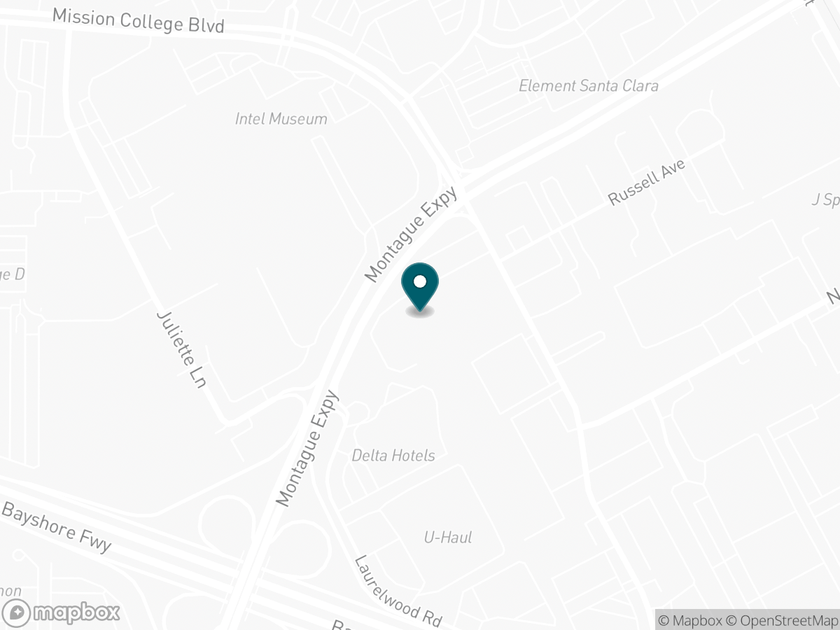 Map with a pin marking the S&G Carpet showroom on Montague Expy in Santa Clara